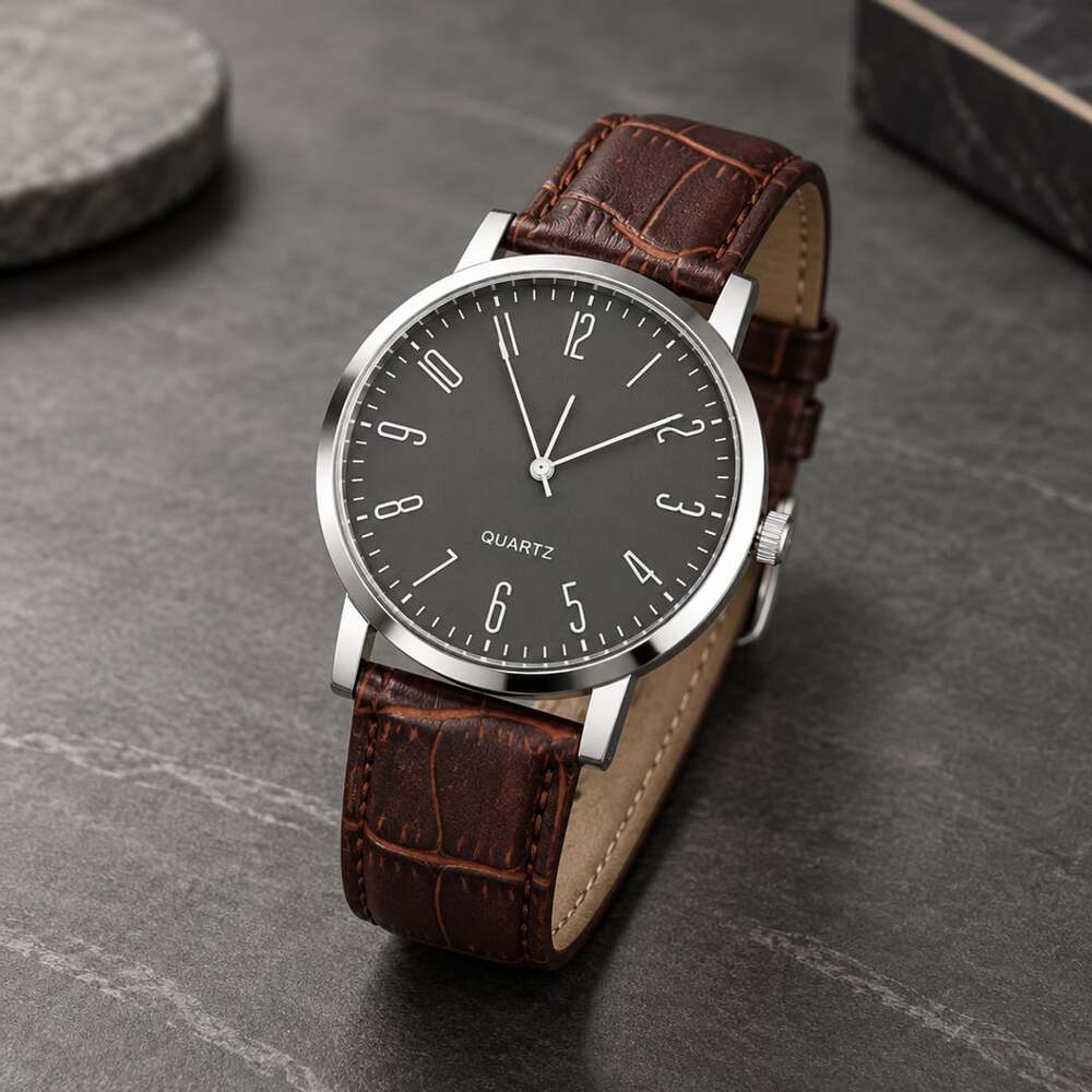 Quartz Business Watch Brown Leather Strap
